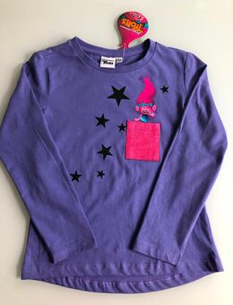 Mädchen Kinder Trolls Disney Bluse Langarm Longsleeve Lila Glitzer Glanz Effekt Gr. 122/128 - Albstadt