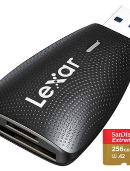 Speicherkartenleser, USB 3.1 Typ A, Lexar Dual, SD & MicroSD Laufwerke, SanDisk Extreme MicroSDXC 256GB mit einer Datenübertragung von bis zu 200MB/s, inklusive SD-Adapter - Fürth