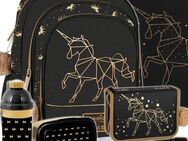 Schulrucksack für Mädchen - Schwarz/Gold mit Einhornmotiv, 5-teilig, Klasse 1-3 Set34522 - Wuppertal