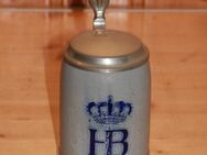 HB mit Zinn Deckel Bierkrug Steinzeug Steingut Keramik 0,5 L Salzglasur Relief - Borken