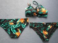 Gr. S: Bikini (bestehend aus Oberteil + 2 Unterteilen), schwarz/bunt mit Blumenmuster, "C&A", neu - München