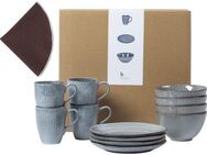 Broste Copenhagen Frühstücks-Geschirrset Nordic Vanilla, inklusive Serviette Wilhemina (16-tlg), 4 Personen, Keramik, Beliebte Geschirr Sets Exclusiv mit Geschenk