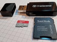 Speicherkarte MicroSDXC 128GB, SanDisk Ultra mit einer Datenübertragung von bis zu 120MB/s, Speicherkartenleser Transcend Dual, MicroSD & SD Laufwerke, USB 3.0 Typ A, schwarz, inklusive SD-Adapter - Fürth