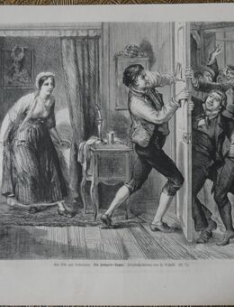 Grafik ; Ein Bild aus Lothringen . Die Hochzeits - Suppe . , Originalzeichnung von H. Castelli , Blatt von 1872 , Blatt 38cm x 27,5cm , M33 - Görlitz