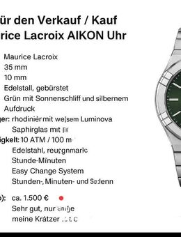 Armbanduhr M maurice lacroix 10 atm/100 M - Kassel Mitte/Innenstadt