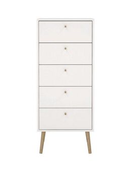 andas Highboard Bodo, Hochkommode, Aufbewahrung, Stauraum, mit 5 Schubladen, Beine und Griffe aus Echtholz, Breite 50 cm
