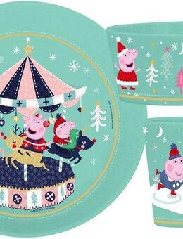 KOZIOL Kindergeschirr-Set Kleiner Teller + Schale + Becher CONNECT PEPPA PIG WINTER WONDERLAND (3-tlg), 1 Personen, Kunststoff, Polypropylen, made in Germany, melaminfrei, 3 Teile, für 1 Person