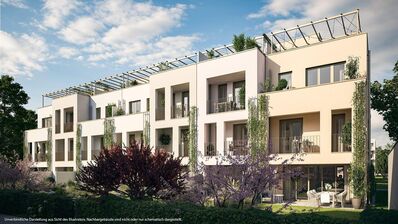 Zuhause im Grünen: Real geteiltes 5-Zi.-RMH mit 2 Terrassen, 2 Loggien u. Süd-West-Dachterrasse