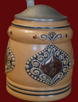 Alter Bierkrug mit Zinndeckel von Gerz , Füllmenge 0,5Liter , Stil artdeco , nach 1945 , Höhe 14,5cm , K326 - Görlitz