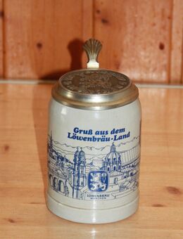 Löwenbräu München mit Deckel Bierkrug Steinzeug Steingut Keramik 0,5L neuwertig - Borken