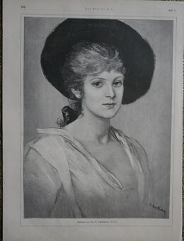 Grafik : Edeldame aus dem 17. Jahrhundert , Fr. August Kaulbach , Blatt 38cm x 28cm , M70 - Görlitz