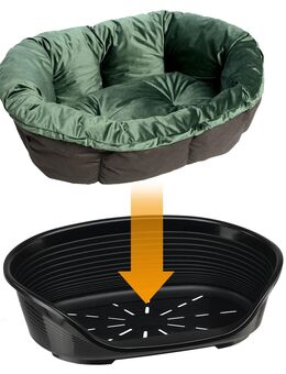 Set aus Ferplast Korb Siesta Deluxe mit Überzug Sofà Samt grün - Set Größe 8: Korb + Überzug + Füße