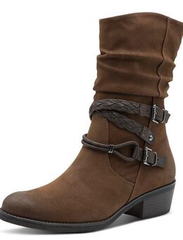 MARCO TOZZI Cowboy Stiefelette, Blockabsatz, Kurzstiefel, Westernstiefelette mit Flecht-Zierriemchen
