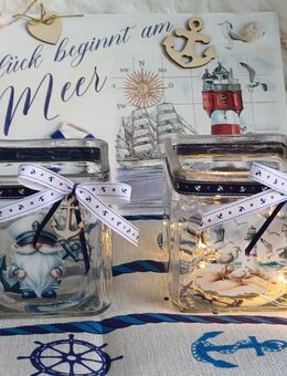 Glas Windlicht Maritime Deko Seemann Leuchtturm Meine Seele braucht Seeluft - Rheinbach