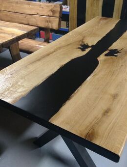 Epoxid Tischplatte aus Eiche 190 x 85 x 5 cm massiv Holz rustikal - Wadern