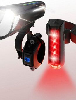 FISCHER Fahrrad Fahrradbeleuchtung LED-Akku-Bel. Set PLUS 100/180 Fernlicht + TWIN STOP