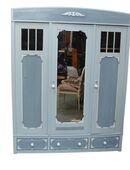 Kleiderschrank Jugendstil Weichholz 3 Türen 3 Schubladen, Shabby Meerschaumblau in 53489