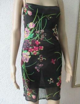 NEU * Edel * Blumen * Blüten * Flower- Power * Schmetterlinge * Butterflys * Seiden * Chiffon * Tüll * Bodycon * Strech * Spaghetti- Träger Mini- Kleid "l1 ar m." Gr. 34, 36- 38/ XS- S * schwarz * bunt * - Riedlingen