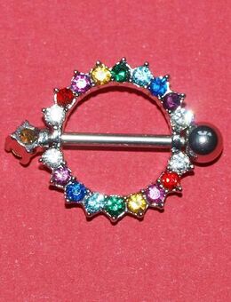 Piercing - Brust / Nippel „Chirurgenstahl“ Shield m. Color Kristalle - Andernach