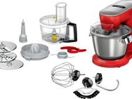 BOSCH Küchenmaschine Serie 8 MUM9A66R00, Gratis Set VeggieLove Plus MUZ9VLP1, 1600 W, 5,5 l Schüssel, Knethaken/Rühr-/Silikonbesen spülmaschinenfest, rot/silber