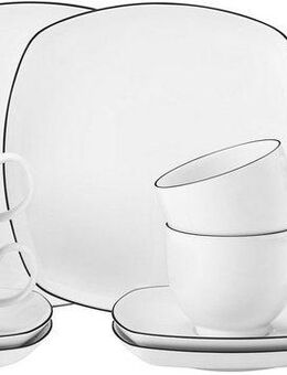 Seltmann Weiden Kaffeeservice Geschirr-Set, Service Lido Black Line (18-tlg), 6 Personen, Porzellan, Tassen, Untertassen, Teller, 18 Teile, für 6 Personen, Made in Germany
