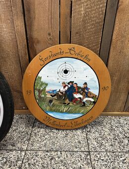 ~ Schützenscheibe mit Kunstdruckmotiv - massives Holz 1990 Deco - Überlingen Zentrum