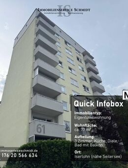 Vermietete und gepflegte Eigentumswohnung in guter Lage der Stadt Iserlohn (Nähe Seilersee) - Iserlohn