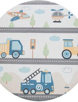 Paco Home Kinderteppich Chicos 561, rund, Höhe: 4 mm, Flachgewebe, Spielteppich, Motiv Fahrzeuge, Kinderzimmer