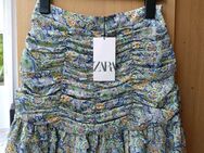 Zara Paisley Boho Raffung Volant High Waist Rock mint grün blau bunt gerafft gr. 34 XS NEU - Hardheim
