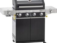 RÖSLE Gasgrill BBQ-Station VIDERO, 25524, G4-S Schwarz, 4 Brenner, extra Primezone und Seitenbrenner, VARIO+