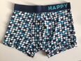 Alte, zerschlissene, kaputte Boxershort: HAPPY SHORTS, blau, Gr. M in 45356