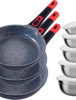 KING Pfannen-Set Click-Grip, Aluminiumguss (Set, 13-tlg., 3 Pfannen, 5 Schüsseln inkl. Deckel), abnehmbarer Griff, Induktion,Keramikbeschichtung»Fusion TI«