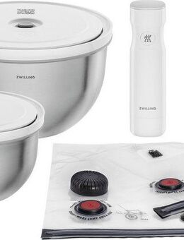 Zwilling Aufbewahrungssystem Fresh & Save BOWLS, Edelstahl, (Set, 9-tlg., 1 Pumpe, 1 Schüssel + Deckel (M/18 cm), (L/24 cm), 1 Beutel S + M), Vakuum Starter Set, Edelstahl / M/L, 9-tlg.
