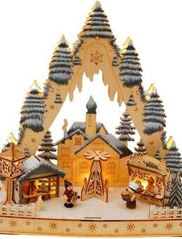 Myflair Möbel & Accessoires LED Schwibbogen Winterszene, Weihnachtsdorf mit Wald (1-tlg), Weihnachtsdeko aus Holz, Höhe ca. 33 cm