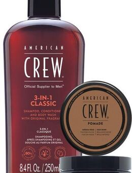 American Crew Haarpflege-Set Holiday Duo Set - Classic Shampoo 250ml + Classic Pomade 50g, Set, 2-tlg., Limited Edition