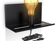 B.K.Licht Wandleuchte, ohne Leuchtmittel, verstellbare Wandlampe mit Ablage, Kabelschalter, schwarz, 1-flammig