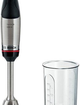 BOSCH Stabmixer ErgoMaster Serie 6 MSM6M610, 4 Klingen, Mixfuß Edelstahl, schwarz, 1000 W, Becher, luftgekühlter Motor, Keramikkupplung, 10 J Motorgarantie