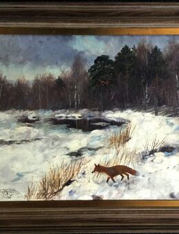 Ölgemälde JOHANNES RAVN (1922), Fuchs am winterlichen Waldsee 1949!! - Berlin