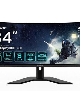 Gigabyte G34WQCP Curved-Gaming-Monitor (86,4 cm/34 ", 3440 x 1440 px, QHD, 1 ms Reaktionszeit, 180 Hz, VA LED)