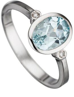 JOBO Diamantring Ring mit Aquamarin und 2 Diamanten, 585 Weißgold