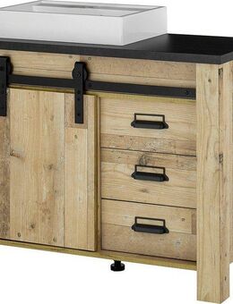 Home affaire Waschtisch SHERWOOD, Waschbeckenunterschrank inkl. Waschbecken (1-St), in 2 Farben verfügbar, Scheunentorbeschlag & Apothekergriff aus Metall