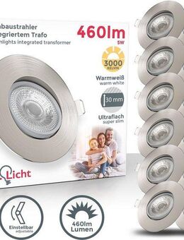 B.K.Licht LED Einbauleuchte 12er Set Einbaustrahler, Schwenkbar, Deckenspots, flache Spots, LED fest integriert, Warmweiß, 3.000K, 480Lm, 4,9W, Kunststoff, 9 x 2,4 cm, Nickel