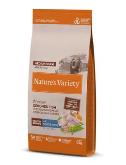 1,5 kg gratis! 12 kg Nature's Variety Medium/Maxi Trockenfutter - Healthy Grains Adult Weißfisch