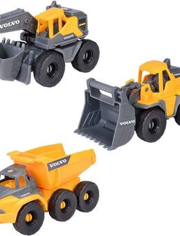 Dickie Toys Spielzeug-Baumaschine Volvo Construction Set, (Set, Bestehend aus Bagger, Radlader, Kipplaster)