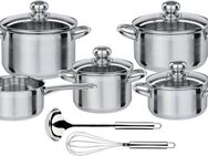 GSW Topf-Set Silver Star, Edelstahl (Set, 11-tlg., Bratentopf Ø 16/20 cm, Fleischtopf Ø 16/20 cm, Stielkasserolle Ø 16 cm), Induktion