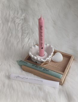 Geschenk Set Muttertag Geburtstag Herzschale Wellenrand Kerzenständer Kerze Herz Keraflott Handmade - Rheinbach