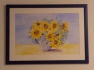 2 Bilder Handgemalt Sonnenblumen Holzrahmen blau & gelb 50 x 70 - Celle