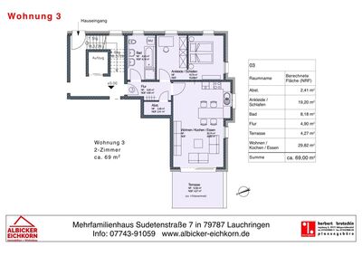 2 Zi. EG mit Terrasse ca. 69 m² - Wohnung 3 - Sudetenstr. 7, 79787 Lauchringen - Neubau