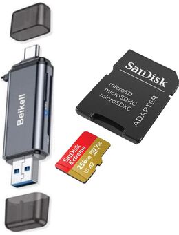 OTG DUAL Twin Speicherkartenleser Beikell, USB 3.0 Typ A & Typ C, SD & MicroSD Laufwerke, SanDisk Extreme MicroSDXC 256GB mit einer Datenübertragung von bis zu 200MB/s, inklusive SD-Adapter - Fürth