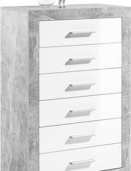 HBZ Sideboard Stone weiß Hochglanz, Schrank mit Schubkästen BxHxT 66x102x37 cm (1 St), Beton Dekor und weiß Hochglanz, Schrank mit 6 Schubkästen